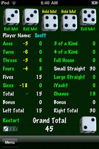 yatzee iphone game screenshot