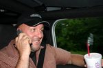Jim, 'the king of multitasking' is talking on a cell phone... WHILE drinking a Smoothie... WHILE driving!